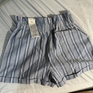 Blue Striped Women's Linen Shorts